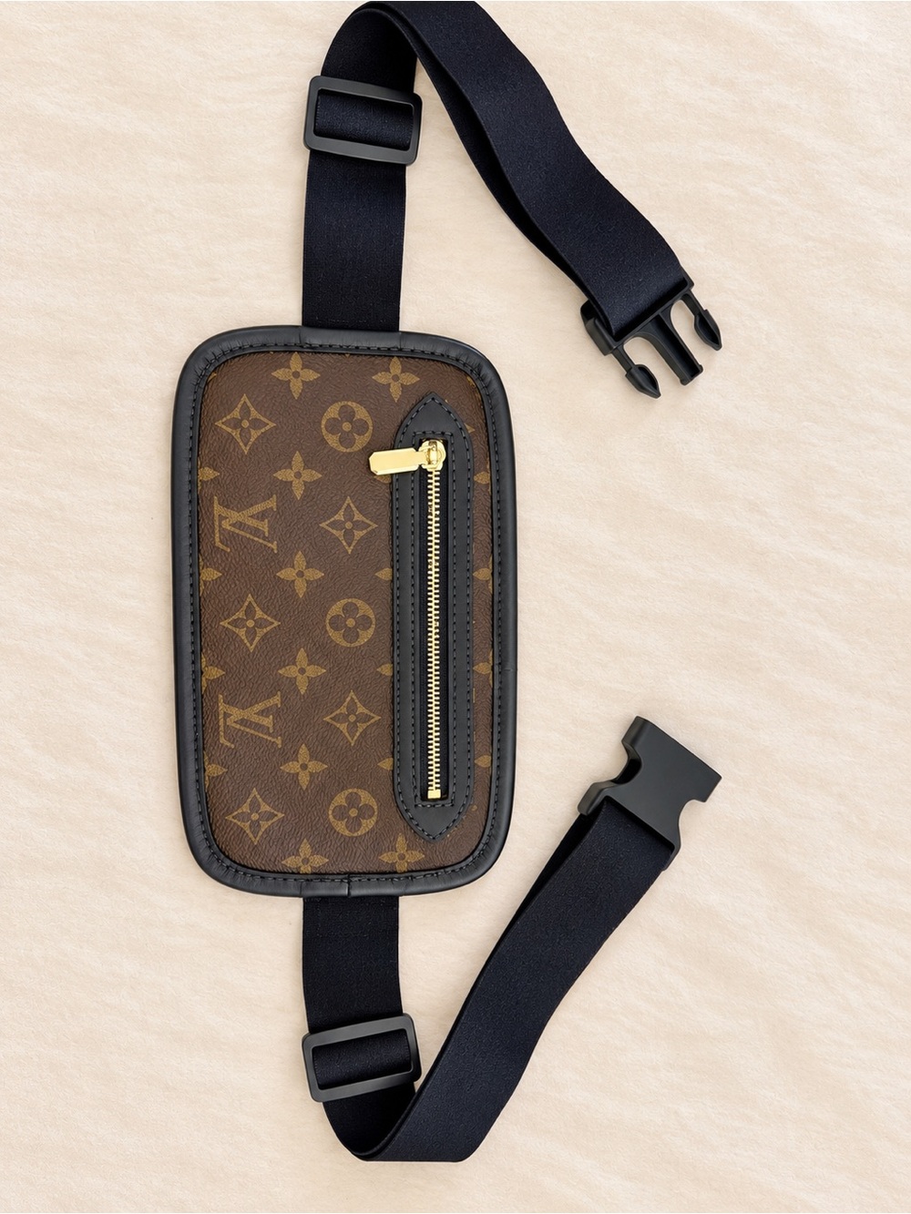 Vintage Boho Brown Monogram Crossbody Belt Bag Black Gold